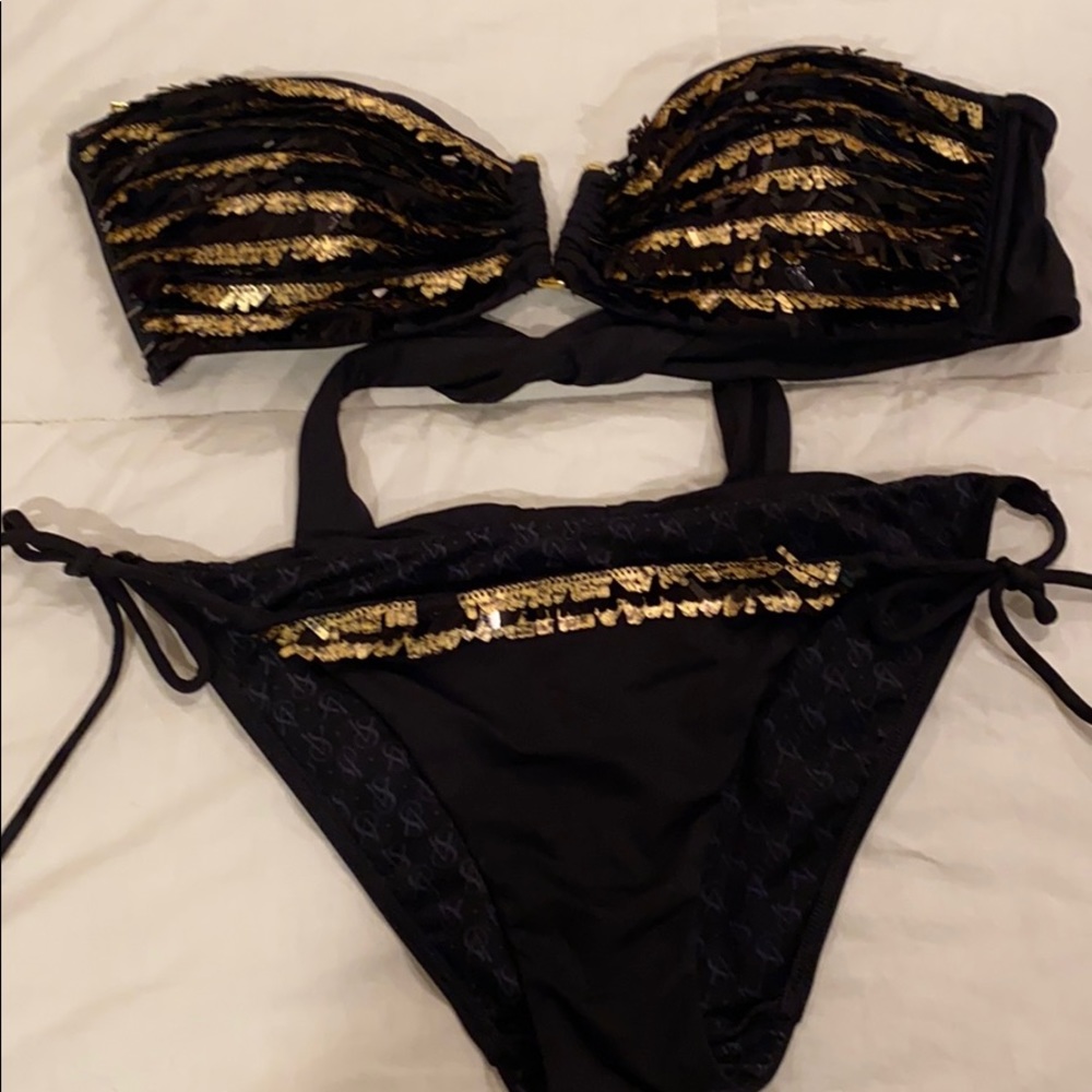 Lightly worn VS size small black/gold bikini